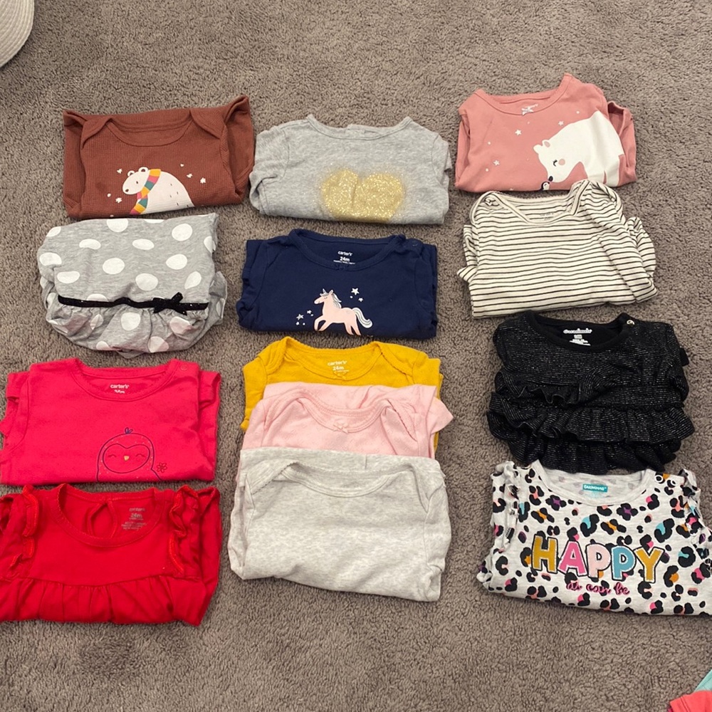 14 piece carters long-sleeve bodysuit lot bundle baby toddler girls 24m